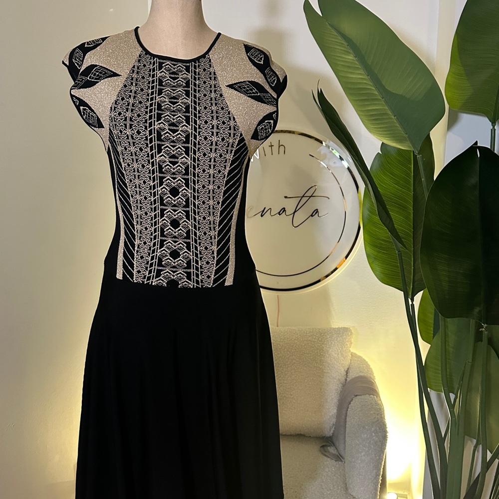 Ted Baker Black and Gold Sleeveless Dress